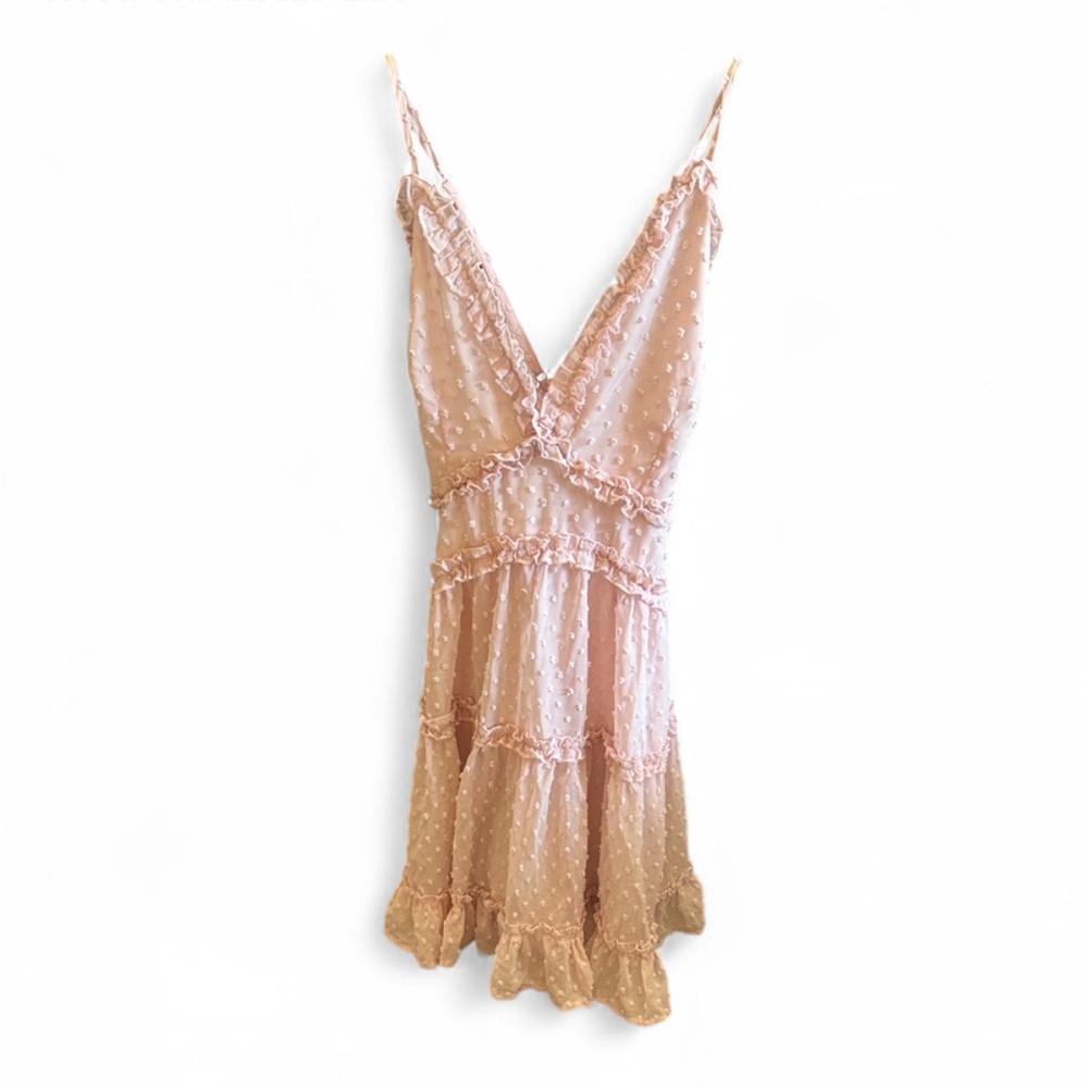 Boutique Women’s Size Small Cottagecore Ruffled Polka Dot Pink Sleeveless Dress